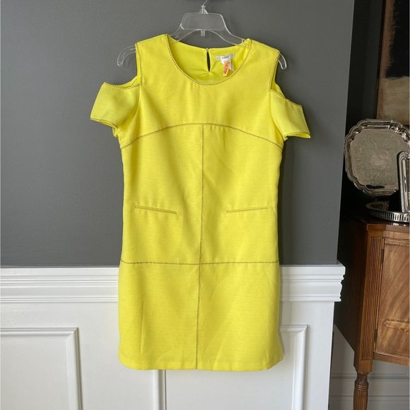 Esley Yellow Cold Shoulder Dress Womens Large Short Sleeve Easter Derby Spring - Picture 1 of 9